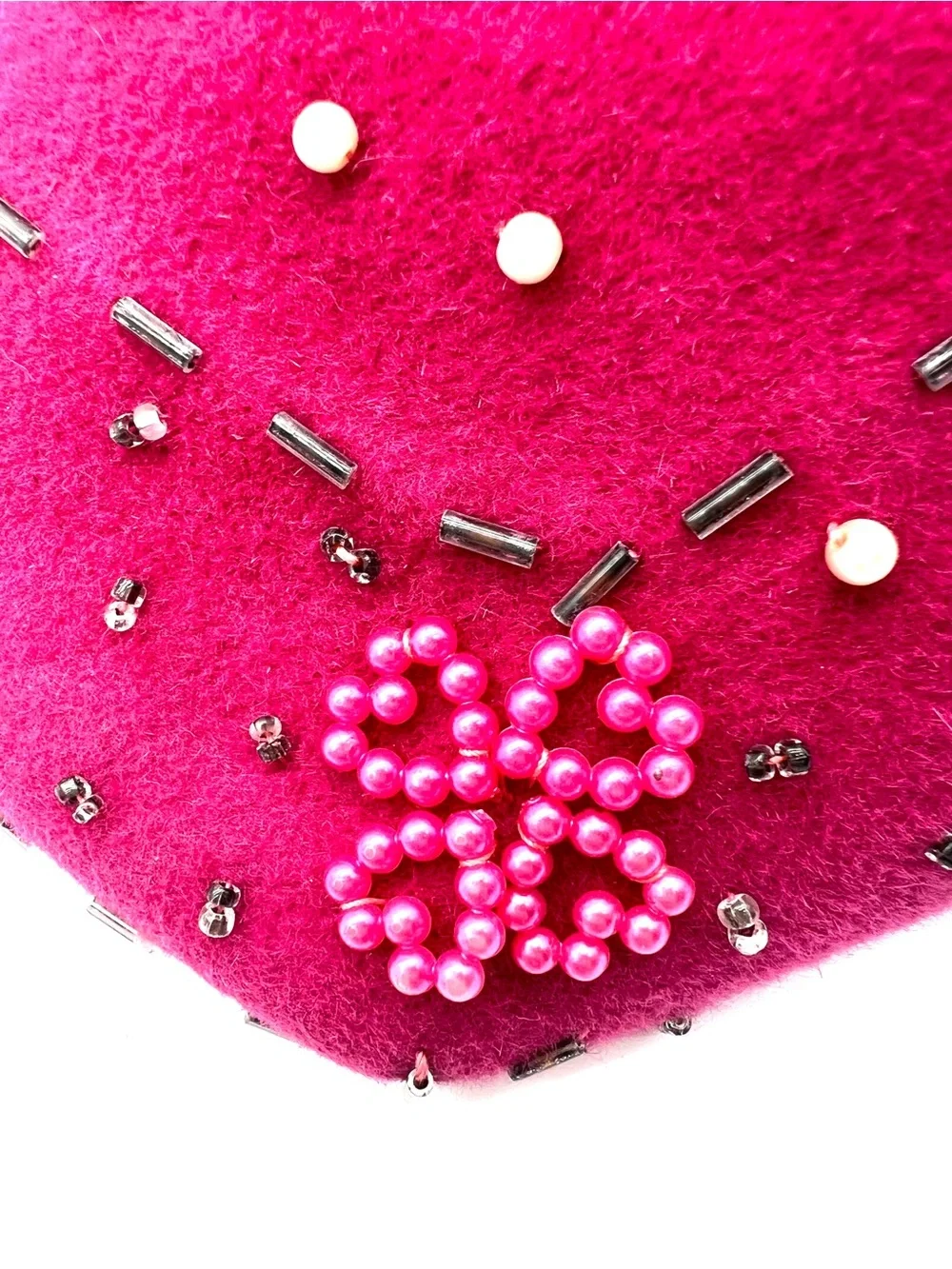 Vintage Lee Pink Genuine Velour Beaded Cocktail Hat Pearls Floral 1940s mid cent